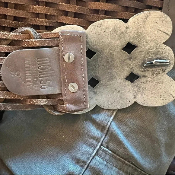 Motit 56 Wide Braided Leather Belt with Metal and Stone Buckle Made in India S - Picture 3 of 14